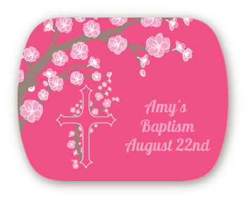 Cross Cherry Blossom - Personalized Baptism / Christening Rounded Corner Stickers