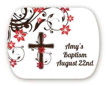 Cross Floral Blossom - Personalized Baptism / Christening Rounded Corner Stickers