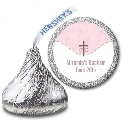 Cross Pink - Hershey Kiss Baptism / Christening Sticker Labels