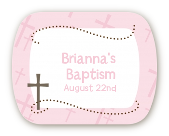 Cross Pink - Personalized Baptism / Christening Rounded Corner Stickers