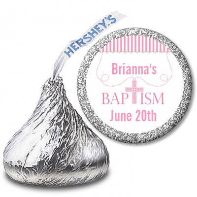 Cross Pink Necklace - Hershey Kiss Baptism / Christening Sticker Labels