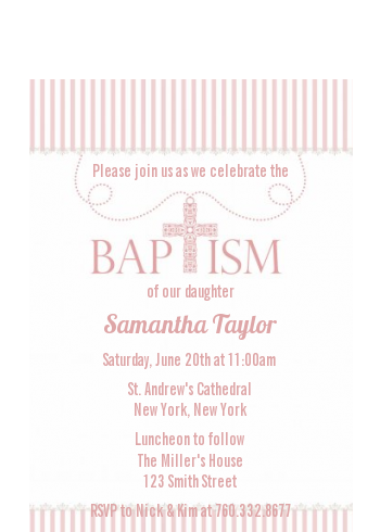 Cross Pink Necklace - Baptism / Christening Petite Invitations