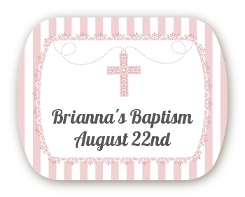 Cross Pink Necklace - Personalized Baptism / Christening Rounded Corner Stickers