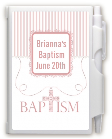 Cross Pink Necklace - Baptism / Christening Personalized Notebook Favor
