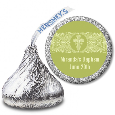 Cross Sage Green - Hershey Kiss Baptism / Christening Sticker Labels