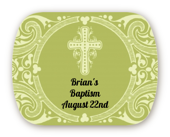 Cross Sage Green - Personalized Baptism / Christening Rounded Corner Stickers