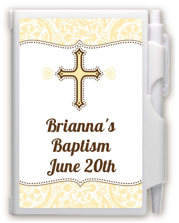 Cross Yellow & Brown - Baptism / Christening Personalized Notebook Favor