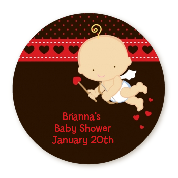 Cupid Baby Valentine's Day - Round Personalized Baby Shower Sticker Labels Caucasian