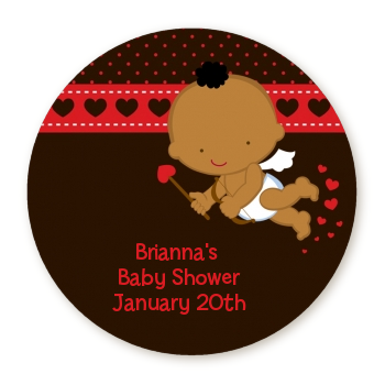  Cupid Baby Valentine's Day - Round Personalized Baby Shower Sticker Labels Caucasian