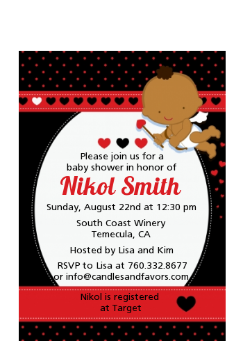  Cupid Baby Valentine's Day - Baby Shower Petite Invitations African American Black Backgroun