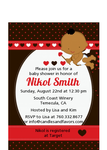  Cupid Baby Valentine's Day - Baby Shower Petite Invitations African American Black Backgroun