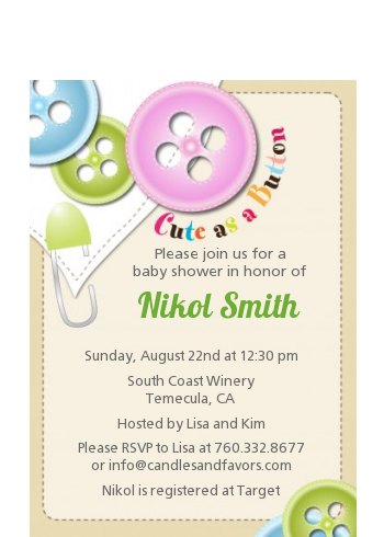 Cute As a Button - Baby Shower Petite Invitations