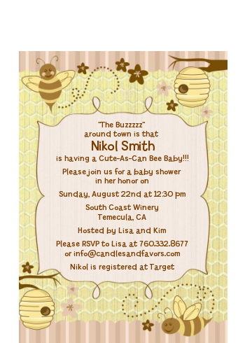 Cute As Can Bee - Baby Shower Petite Invitations