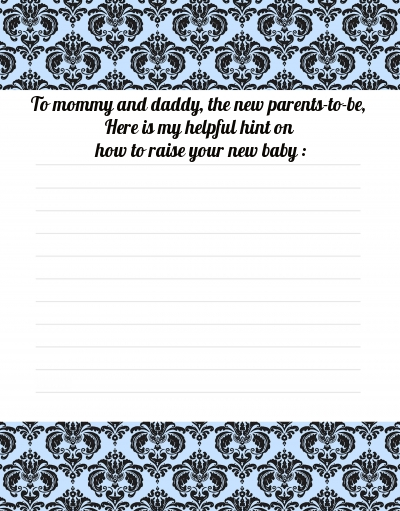 Damask Blue & Black - Baby Shower Notes of Advice