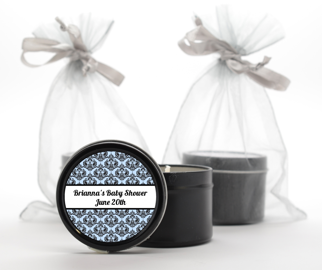  Damask - Baby Shower Black Candle Tin Favors Blue / Black