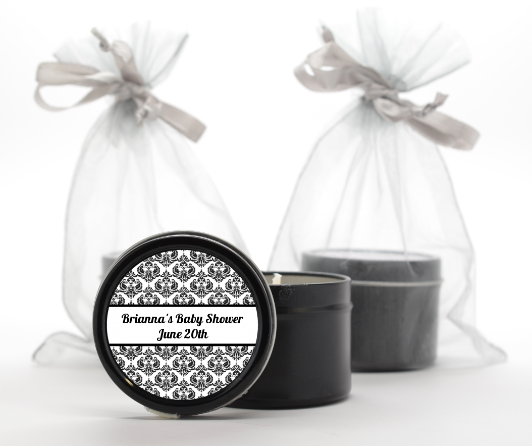  Damask - Baby Shower Black Candle Tin Favors Blue / Black