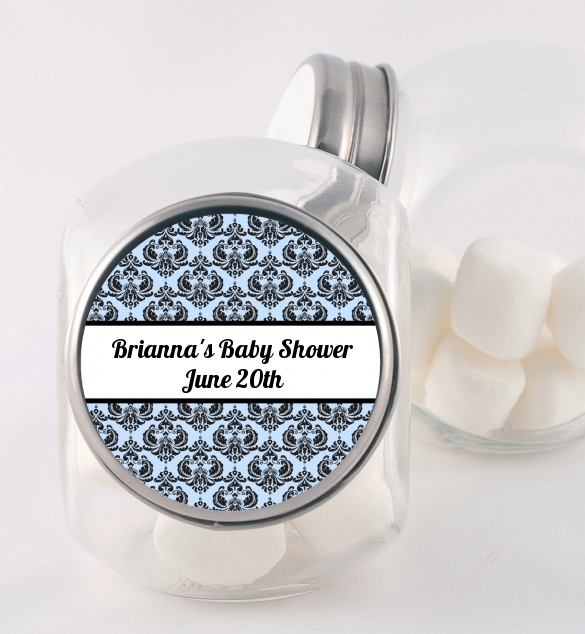  Damask - Personalized Baby Shower Candy Jar Blue / Black