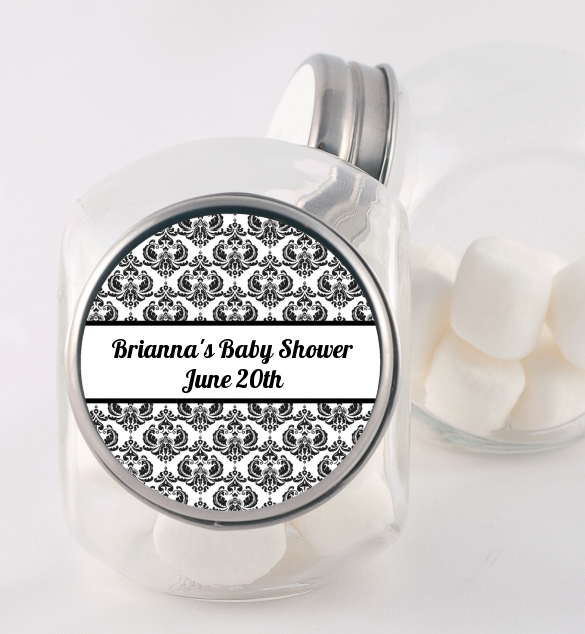  Damask - Personalized Baby Shower Candy Jar Blue / Black