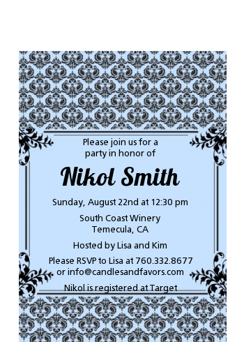  Damask - Baby Shower Petite Invitations Blue