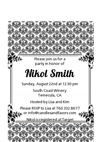  Damask - Baby Shower Petite Invitations Blue