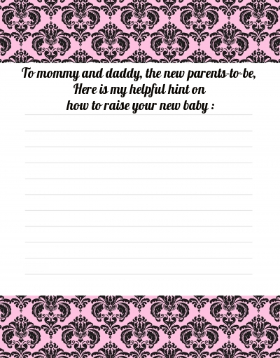 Damask Pink & Black - Baby Shower Notes of Advice