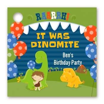 Dinosaur and Caveman - Personalized Birthday Party Card Stock Favor Tags