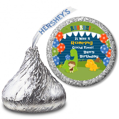 Dinosaur and Caveman - Hershey Kiss Birthday Party Sticker Labels