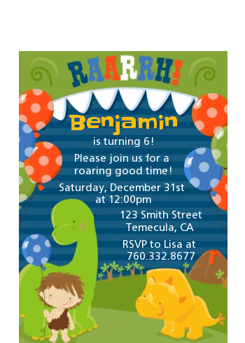 Dinosaur and Caveman - Birthday Party Petite Invitations