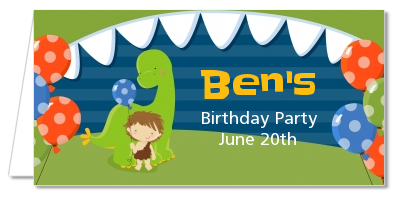 Dinosaur and Caveman - Personalized Birthday Party Place Cards
