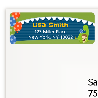 Dinosaur and Caveman - Birthday Party Return Address Labels