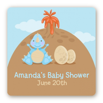 Dinosaur Baby Boy - Square Personalized Baby Shower Sticker Labels