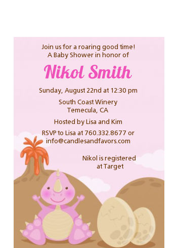 Dinosaur Baby Girl - Baby Shower Petite Invitations