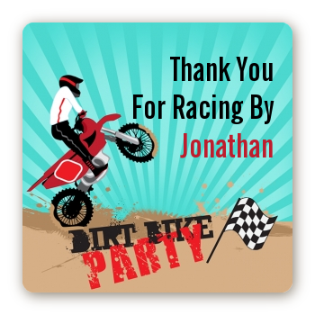 Dirt Bike - Square Personalized Birthday Party Sticker Labels