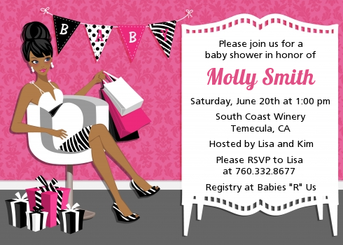  Posh Mom To Be - Baby Shower Invitations Black Hair A