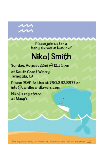 Dolphin | Aquarius Horoscope - Baby Shower Petite Invitations