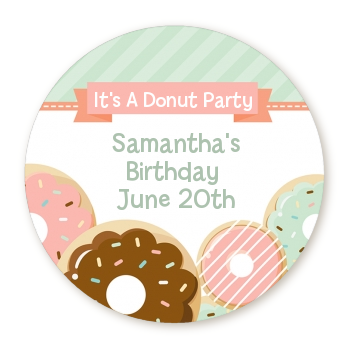  Donut Party - Round Personalized Birthday Party Sticker Labels 