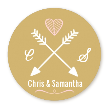  Double Arrows - Round Personalized Bridal Shower Sticker Labels 