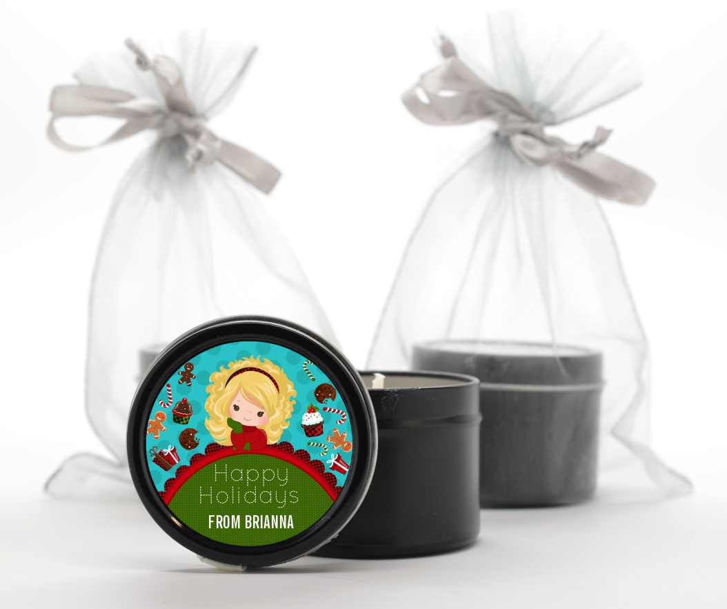  Dreaming of Sweet Treats - Christmas Black Candle Tin Favors Option 1