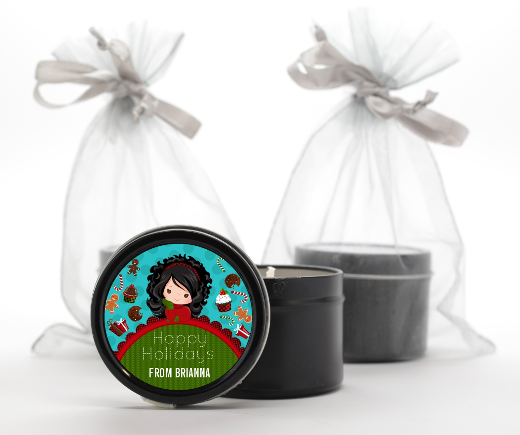  Dreaming of Sweet Treats - Christmas Black Candle Tin Favors Option 1