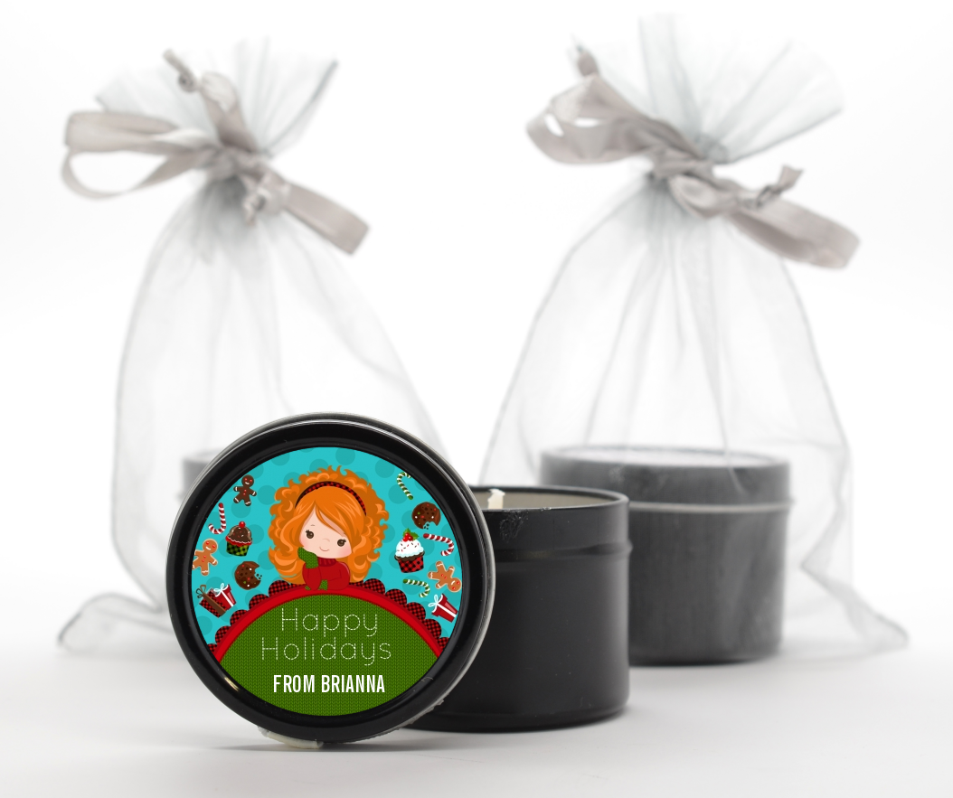  Dreaming of Sweet Treats - Christmas Black Candle Tin Favors Option 1