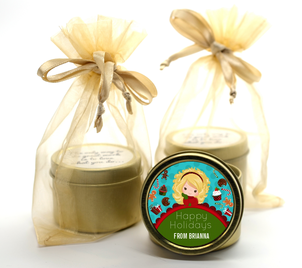  Dreaming of Sweet Treats - Christmas Gold Tin Candle Favors Option 1