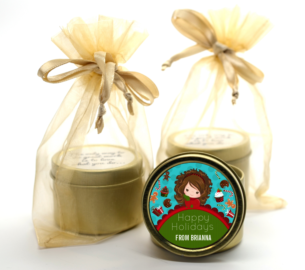  Dreaming of Sweet Treats - Christmas Gold Tin Candle Favors Option 1