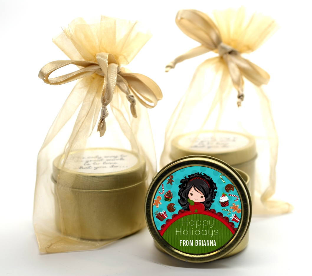  Dreaming of Sweet Treats - Christmas Gold Tin Candle Favors Option 1