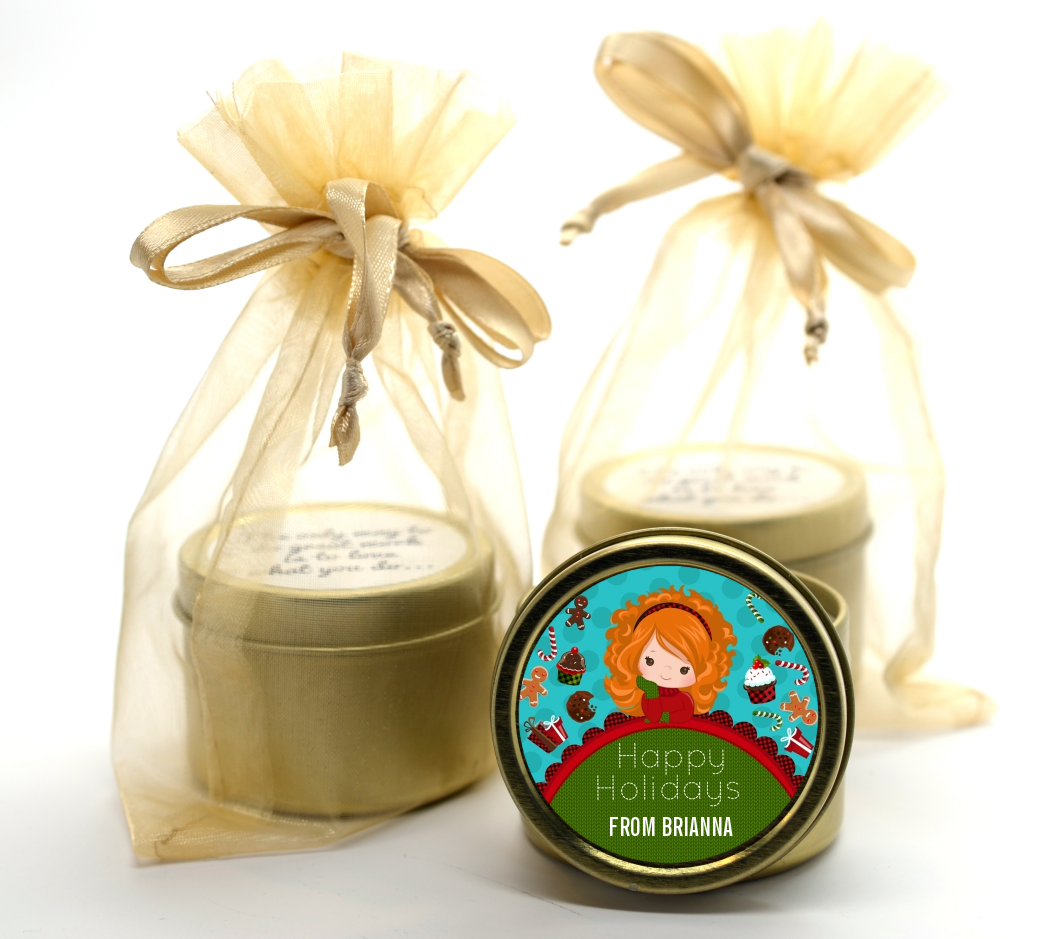  Dreaming of Sweet Treats - Christmas Gold Tin Candle Favors Option 1