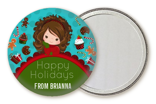  Dreaming of Sweet Treats - Personalized Christmas Pocket Mirror Favors Option 1