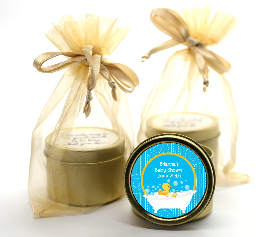  Duck - Baby Shower Gold Tin Candle Favors Blue