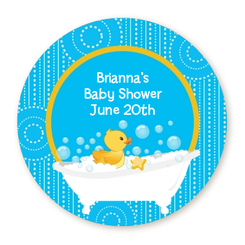  Duck - Round Personalized Baby Shower Sticker Labels Blue