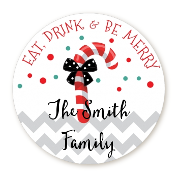  Eat, Drink & Be Merry - Round Personalized Christmas Sticker Labels 