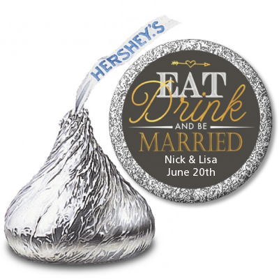 Eat Drink And Be Married - Hershey Kiss Bridal Shower Sticker Labels