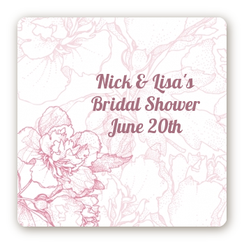 Elegant Flowers - Square Personalized Bridal Shower Sticker Labels